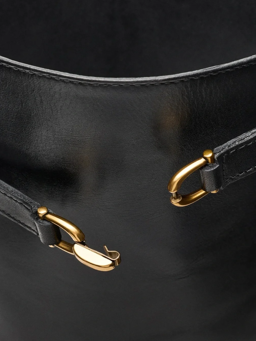 Black Leather Knee-High Riding Boots with Gold Accent leather